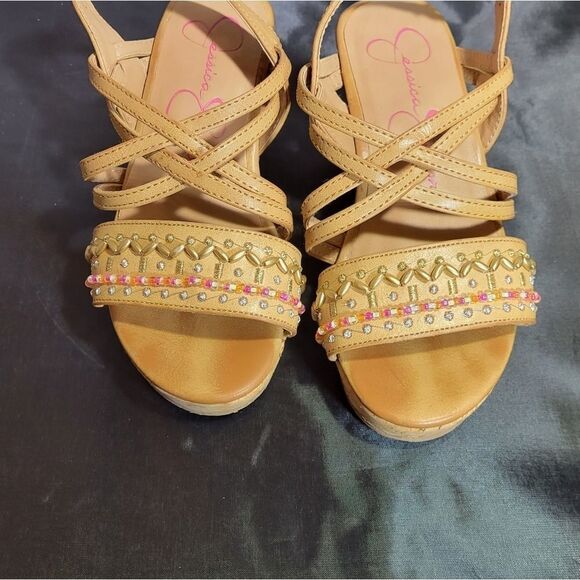 JESSICA SIMPSON LITTLE/BIG GIRL'S FALLON CORK-WRAPPED MIDSOLEWEDGE SANDAL SHOES - Picture 15 of 15